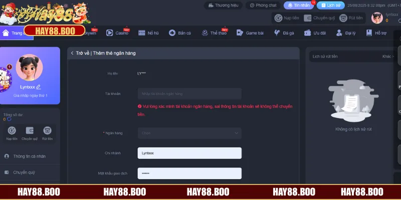 Hội viên cần chú ý đến thông tin đã điền thông lệnh rút tiền
